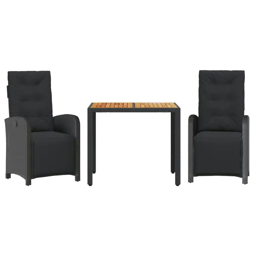 3 Piece Bistro Set with Cushions Black Poly Rattan 3212474