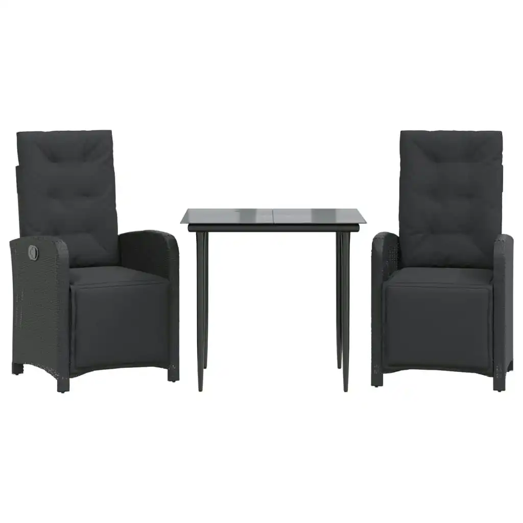 3 Piece Bistro Set with Cushions Black Poly Rattan 3212528