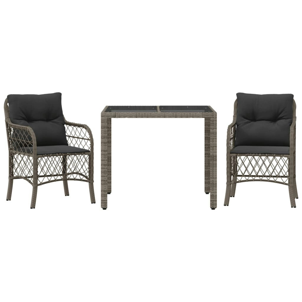 3 Piece Bistro Set with Cushions Grey Poly Rattan 3212030