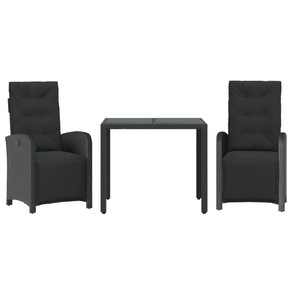 3 Piece Bistro Set with Cushions Black Poly Rattan 3212456