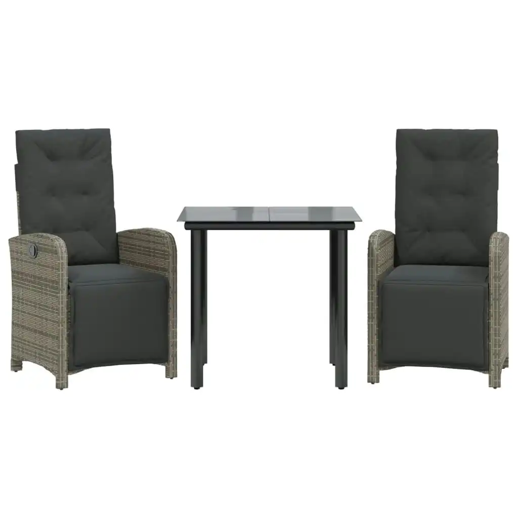 3 Piece Bistro Set with Cushions Grey Poly Rattan 3212563