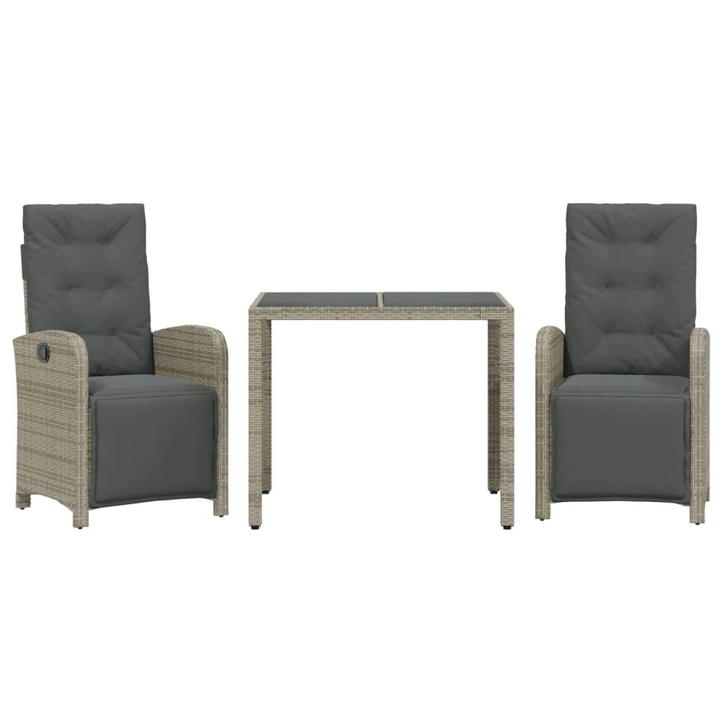 3 Piece Bistro Set with Cushions Grey Poly Rattan 3212462