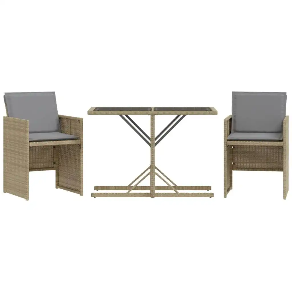 3 Piece Bistro Set with Cushions Mix Beige Poly Rattan 365071