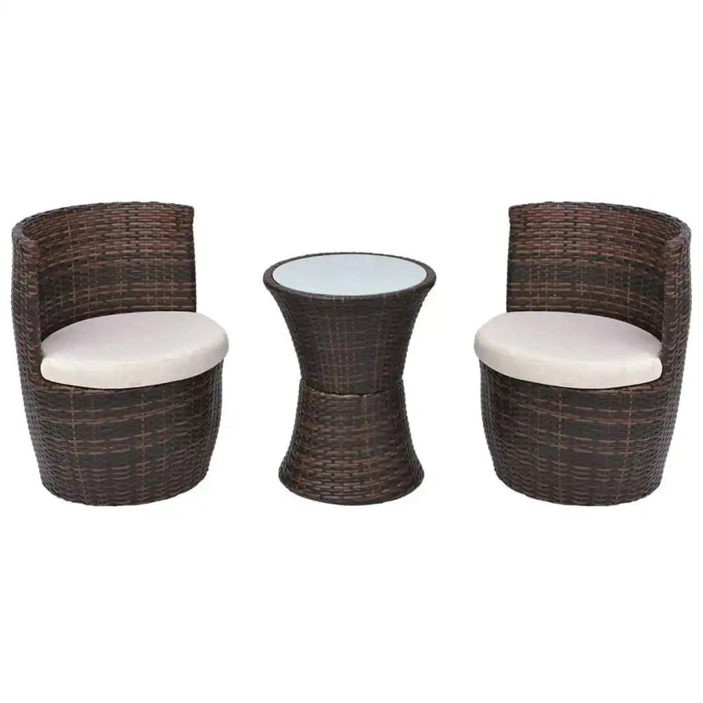 3 Piece Bistro Set with Cushions Poly Rattan Brown 43111