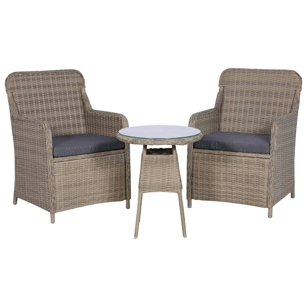 3 Piece Bistro Set with Cushions Poly Rattan Brown 44149