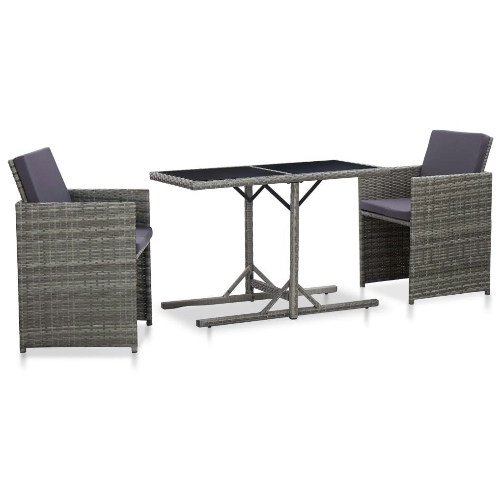 3 Piece Bistro Set with Cushions Poly Rattan Grey 46372