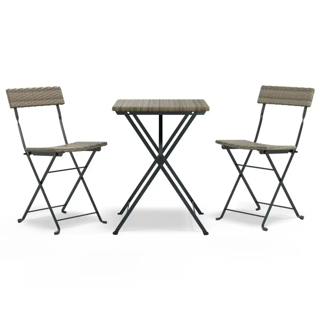 3 Piece Folding Bistro Set Grey Poly Rattan 319991