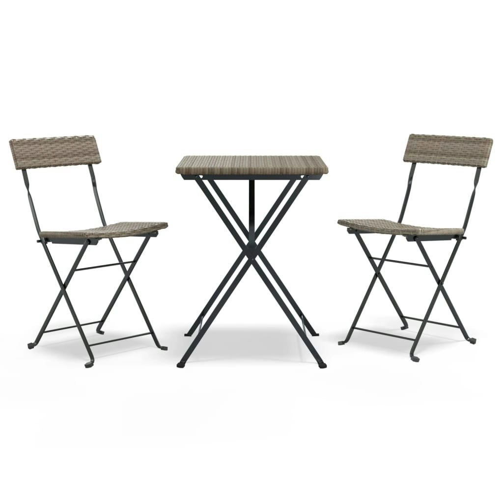 3 Piece Folding Bistro Set Grey Poly Rattan 319991