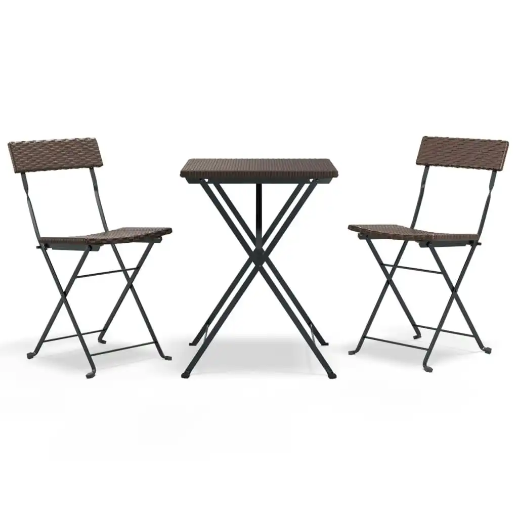 3 Piece Folding Bistro Set Brown Poly Rattan 319990