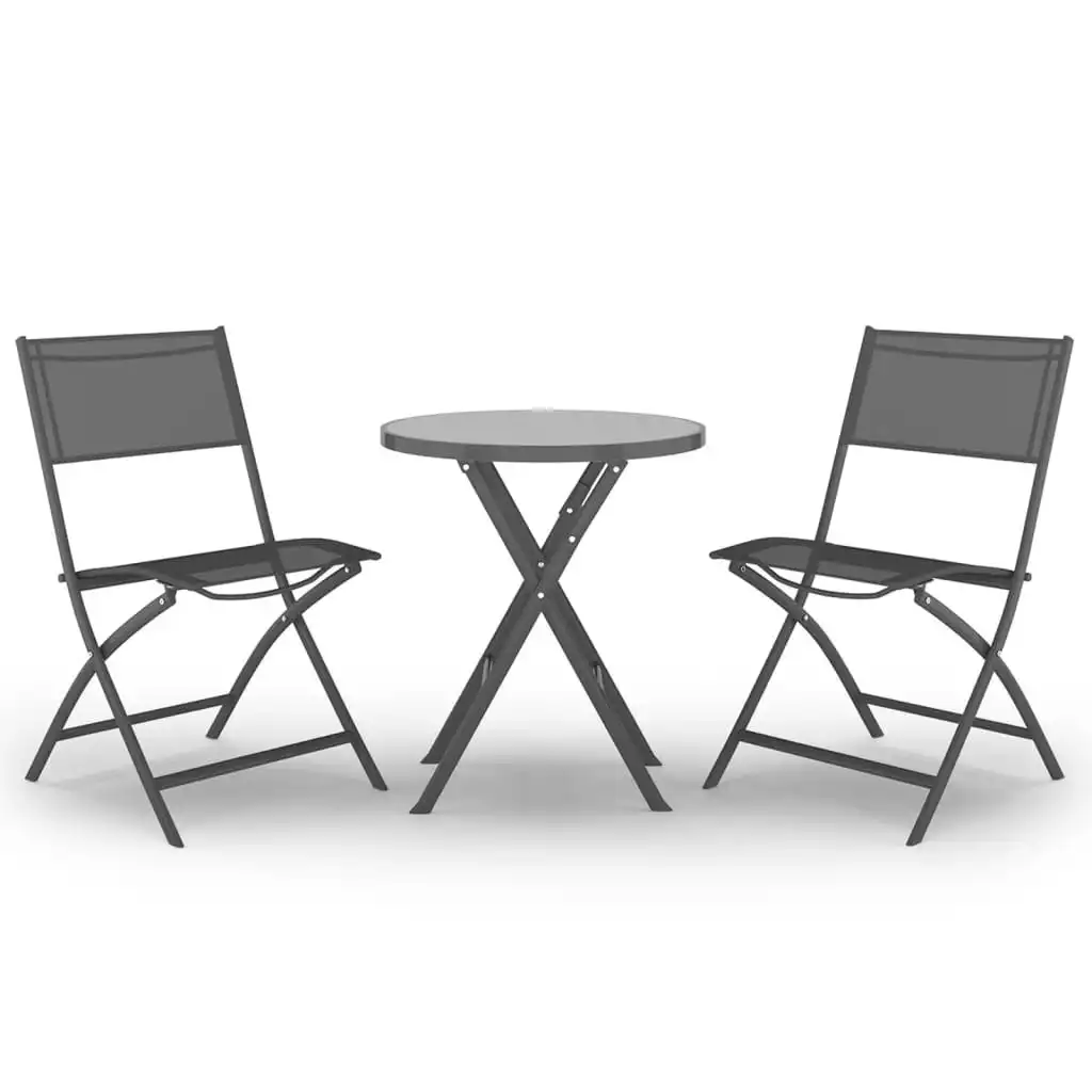 3 Piece Folding Bistro Set Steel Grey 3073536