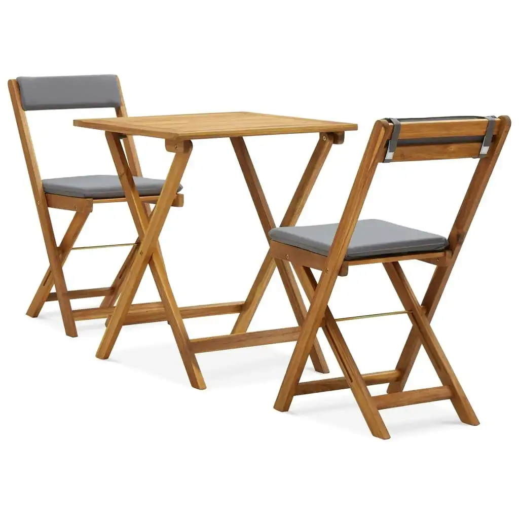 3 Piece Folding Bistro Set with Cushions Solid Acacia Wood 310275