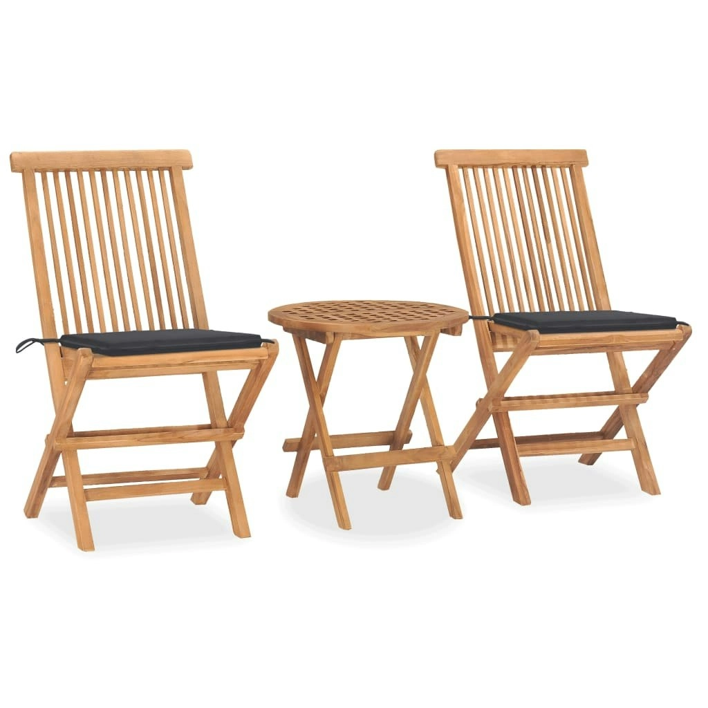 3 Piece Folding Outdoor Dining Set with Cushion Solid Wood Teak 3063171