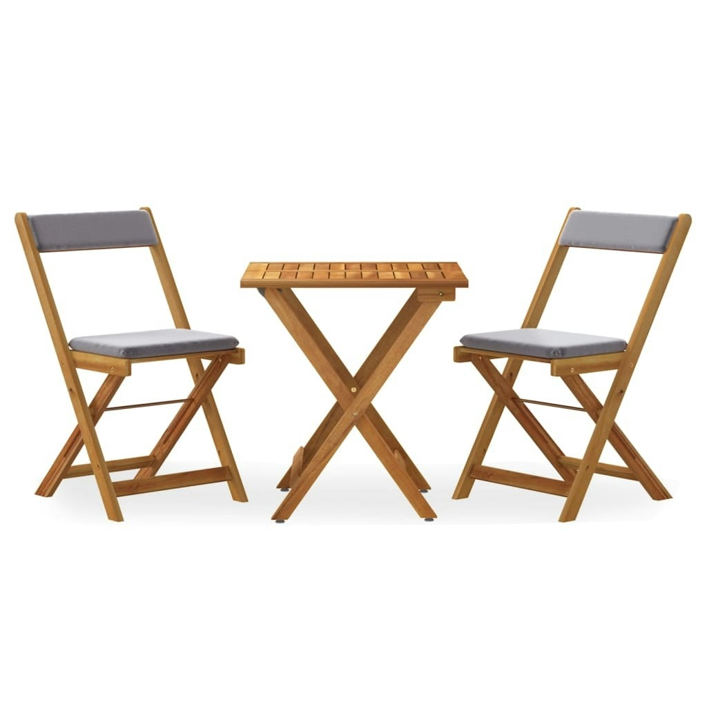 3 Piece Folding Bistro Set with Cushions Solid Wood Acacia 319705