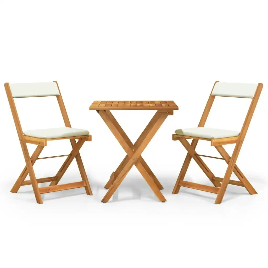 3 Piece Folding Bistro Set with Cushions Solid Wood Acacia 319704