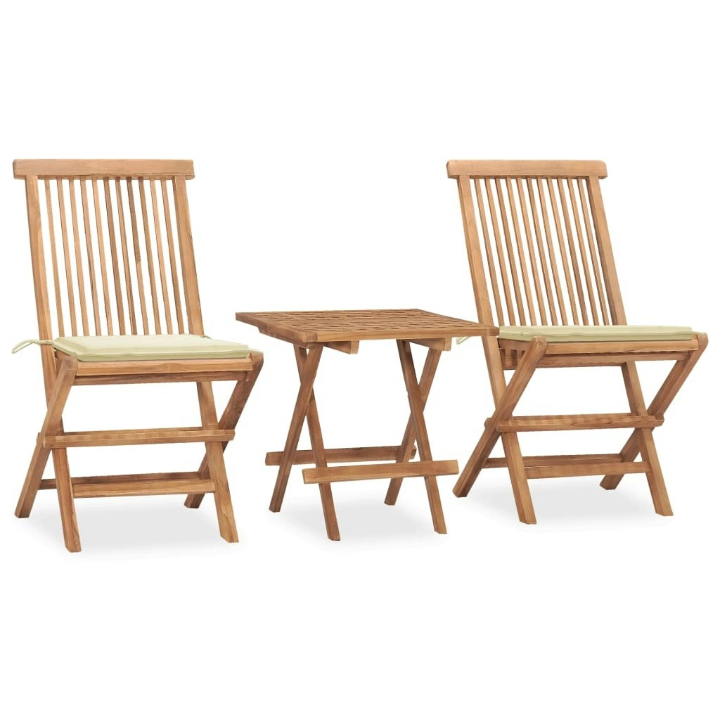 3 Piece Folding Outdoor Dining Set with Cushion Solid Wood Teak 3063200