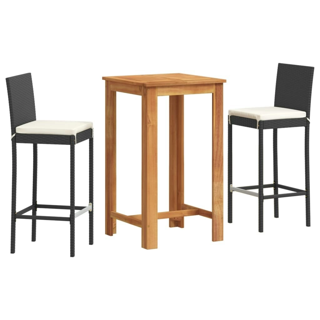 3 Piece Garden Bar Set Black Solid Wood Acacia and Poly Rattan 3295262