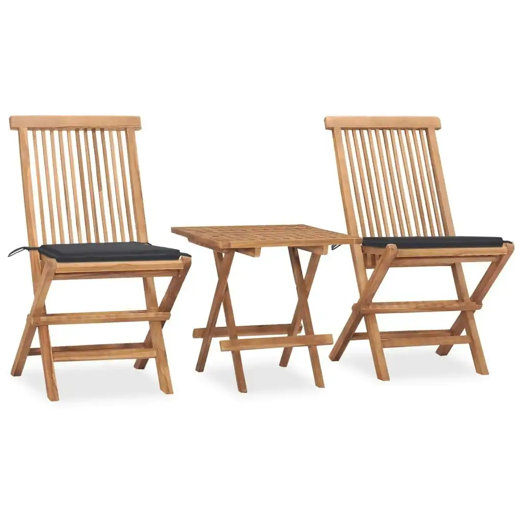 3 Piece Folding Outdoor Dining Set with Cushion Solid Wood Teak 3063198