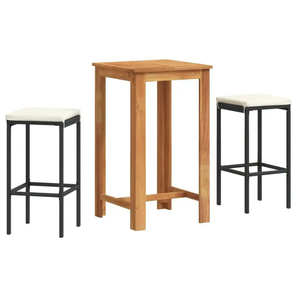 3 Piece Garden Bar Set Black Solid Wood Acacia and Poly Rattan 3295267