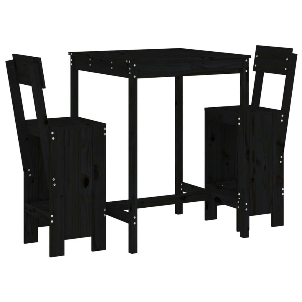 3 Piece Garden Bar Set Black Solid Wood Pine 3157797