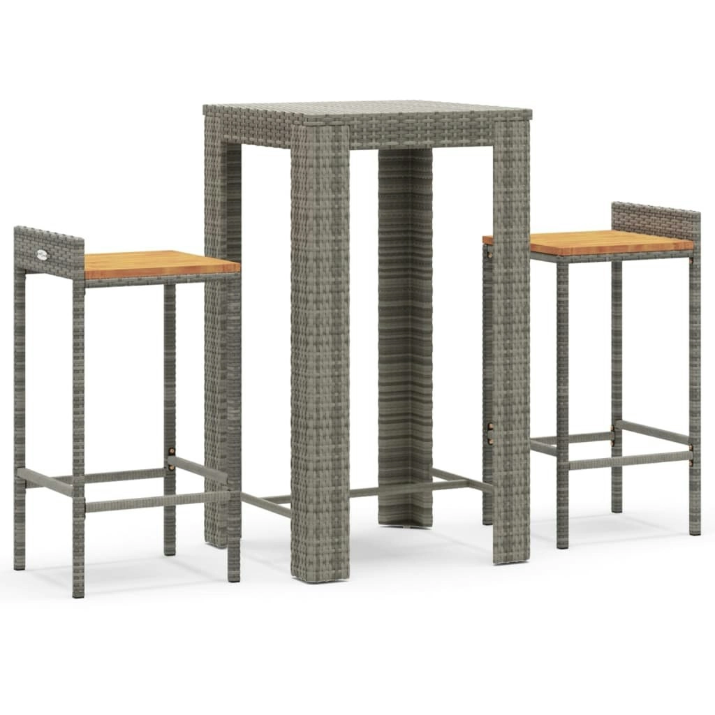 3 Piece Garden Bar Set Grey Poly Rattan&Solid Wood Acacia 3187707