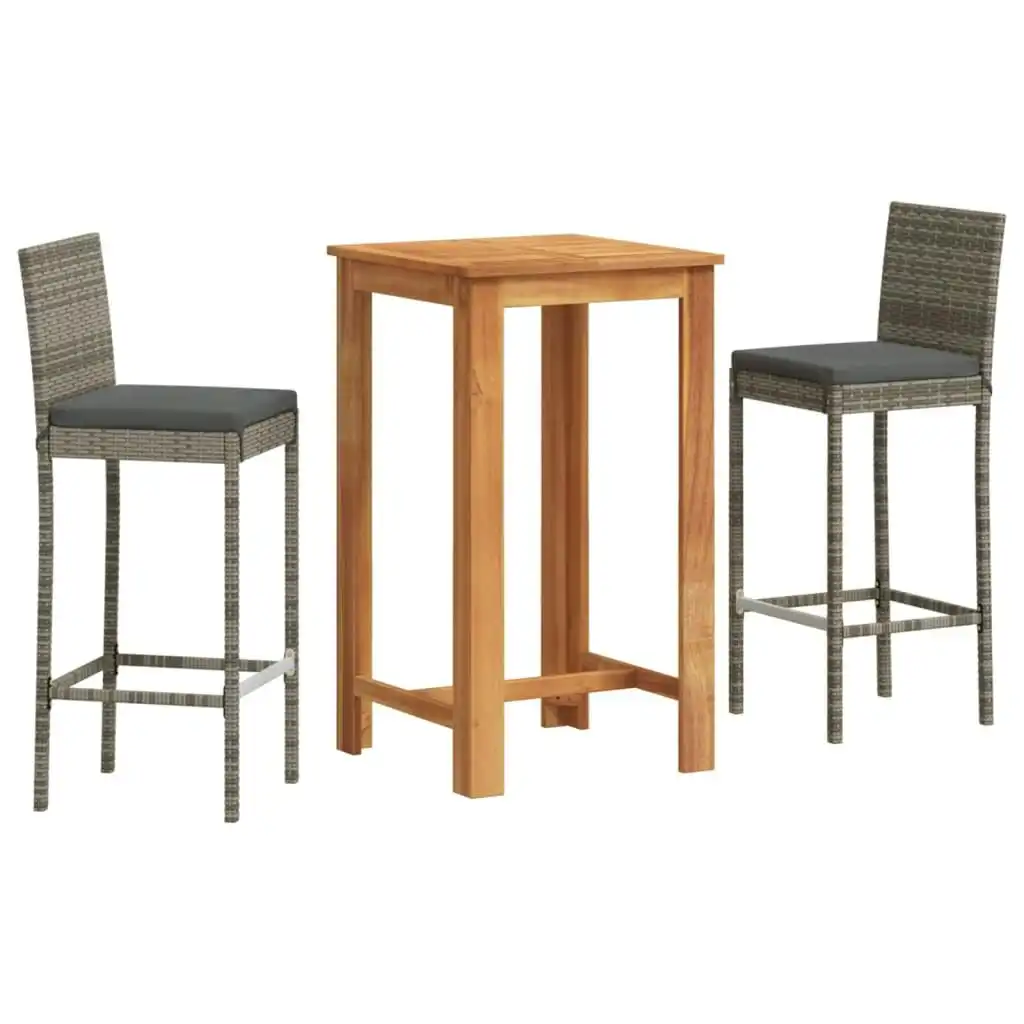 3 Piece Garden Bar Set Grey Solid Wood Acacia and Poly Rattan 3295263