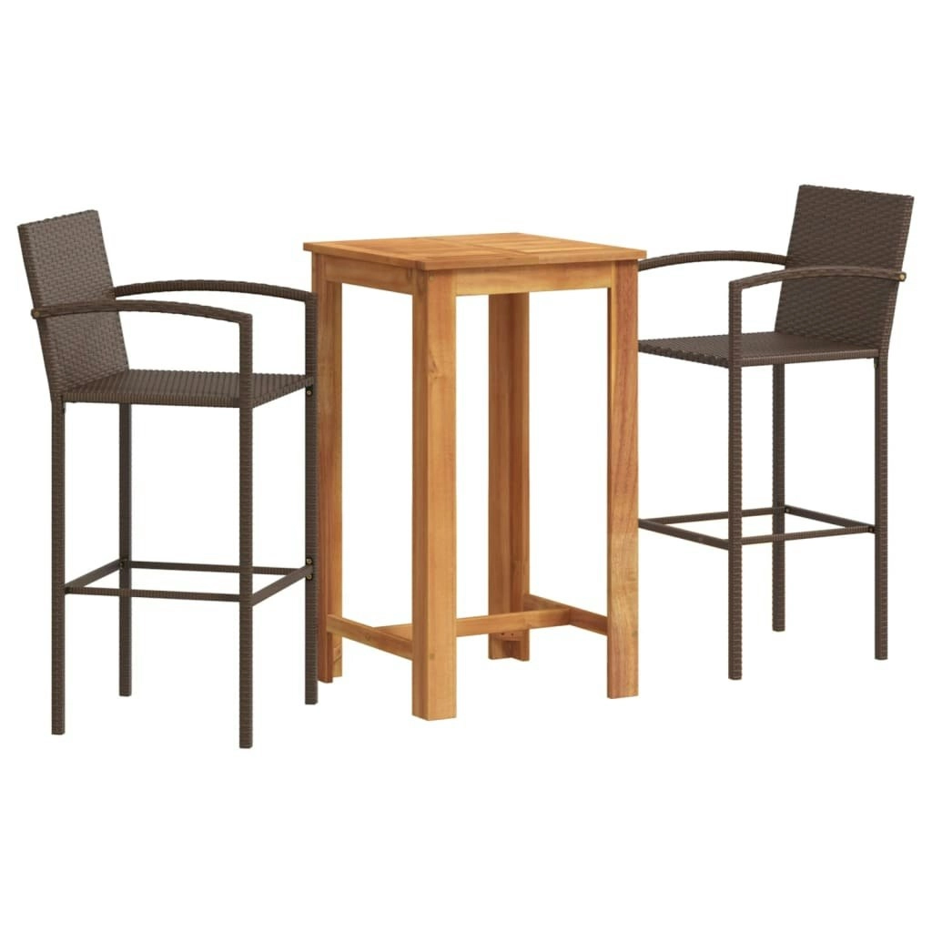 3 Piece Garden Bar Set Brown Solid Wood Acacia and Poly Rattan 3295272