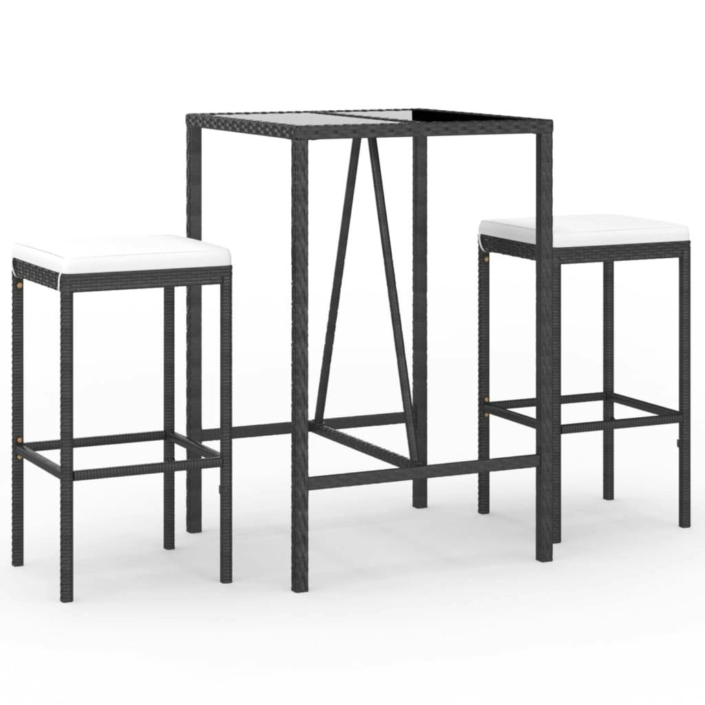 3 Piece Garden Bar Set with Cushions Black Poly Rattan 3187631