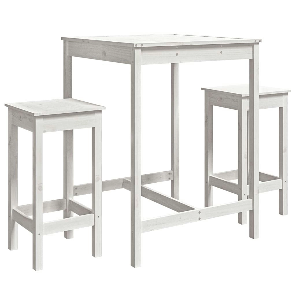 3 Piece Garden Bar Set White Solid Wood Pine 3154726