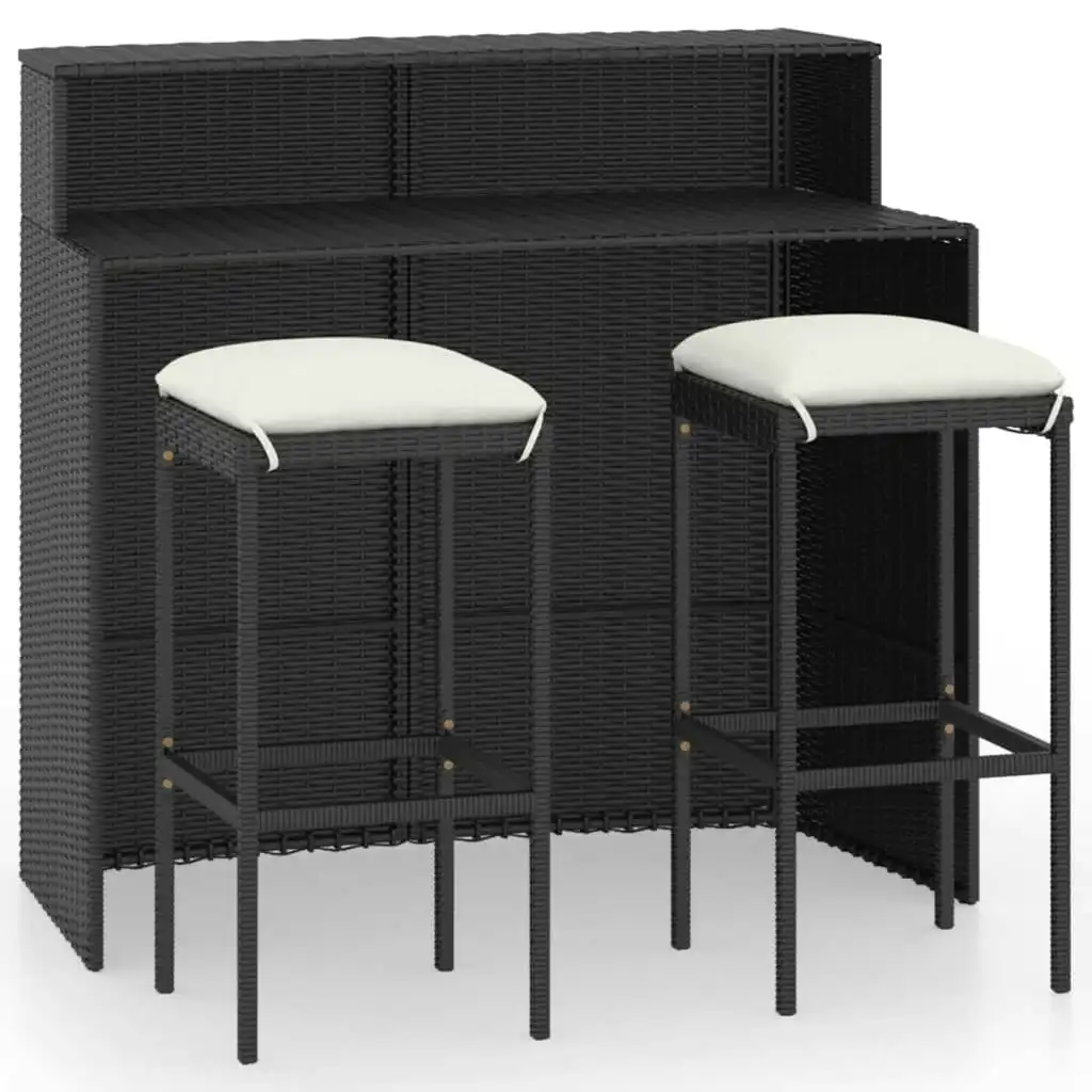 3 Piece Garden Bar Set with Cushions Black 3064873