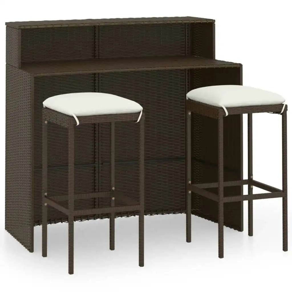 3 Piece Garden Bar Set with Cushions Brown 3064872