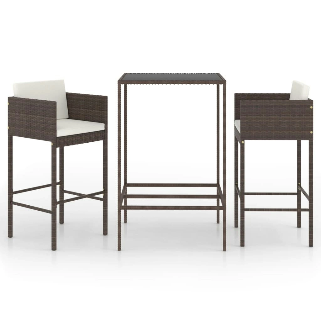 3 Piece Garden Bar Set with Cushions Poly Rattan Brown 3094786