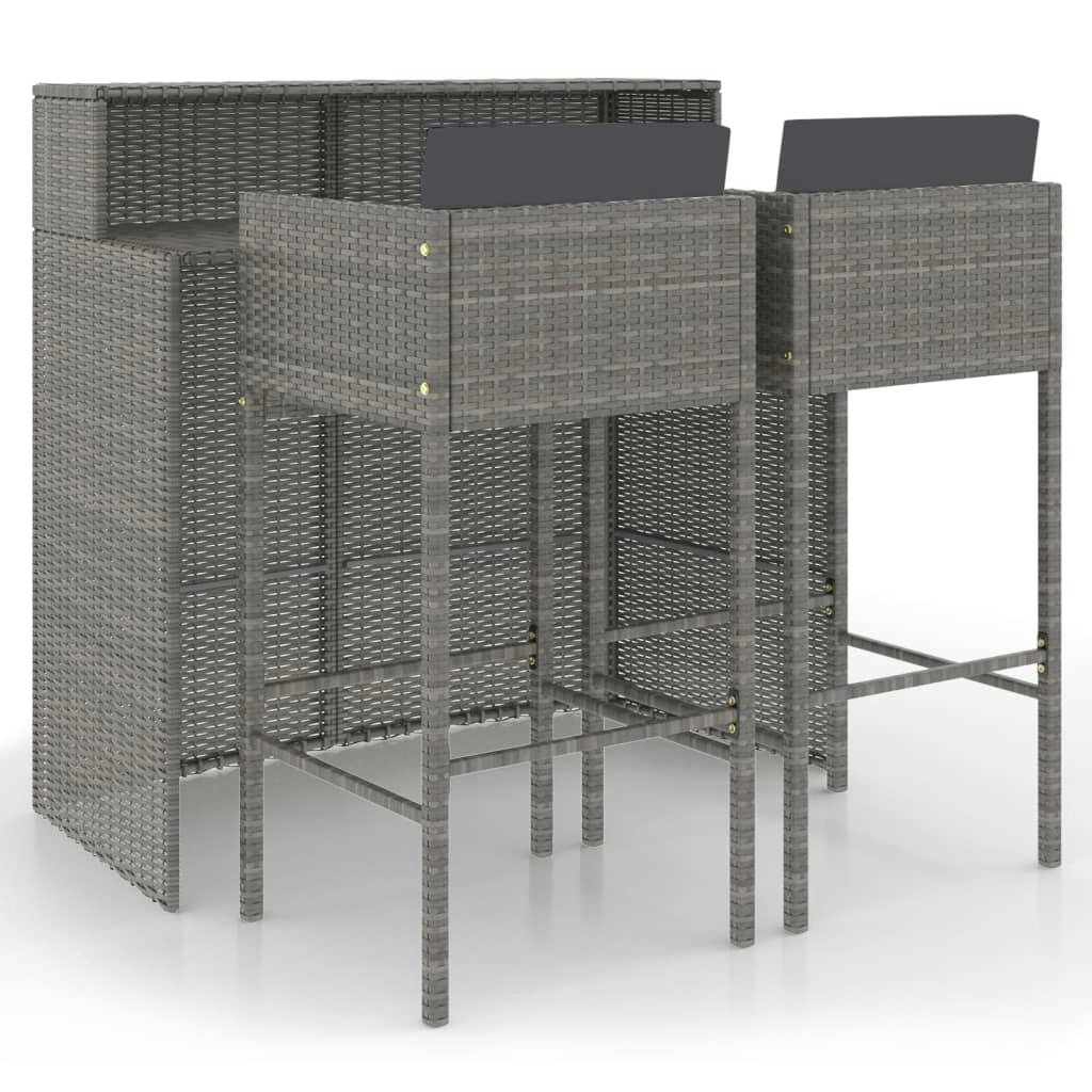 3 Piece Garden Bar Set with Cushions Poly Rattan Grey 3094808