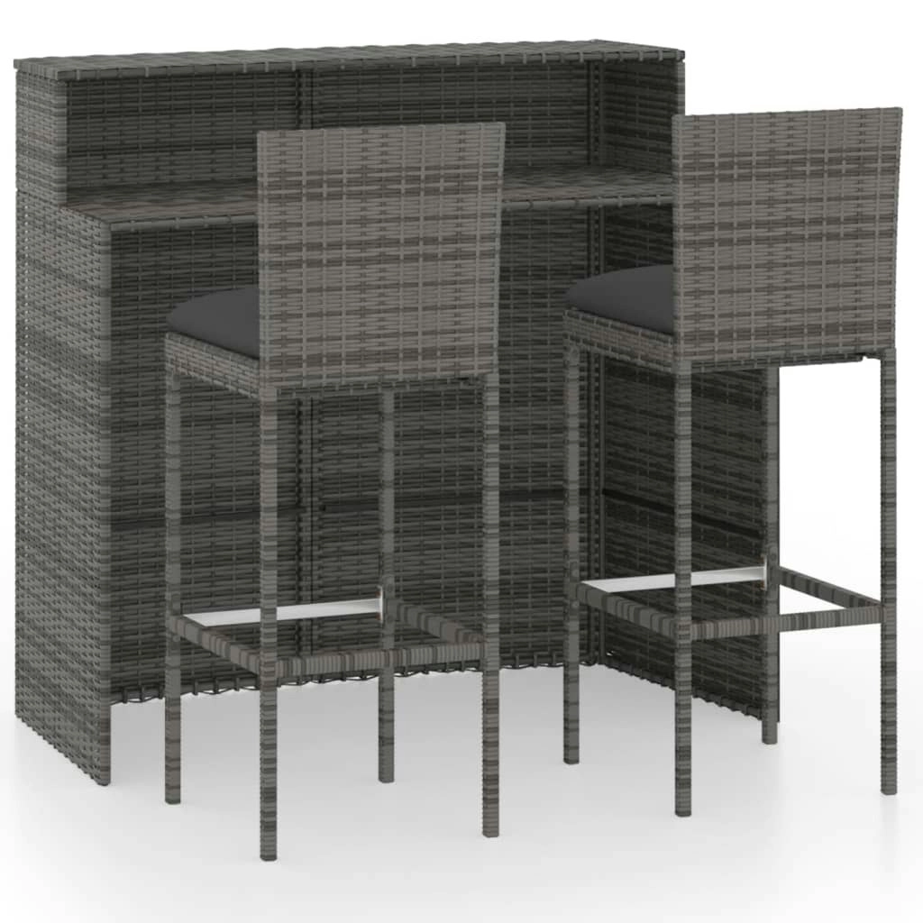 3 Piece Garden Bar Set with Cushions Grey 3064882