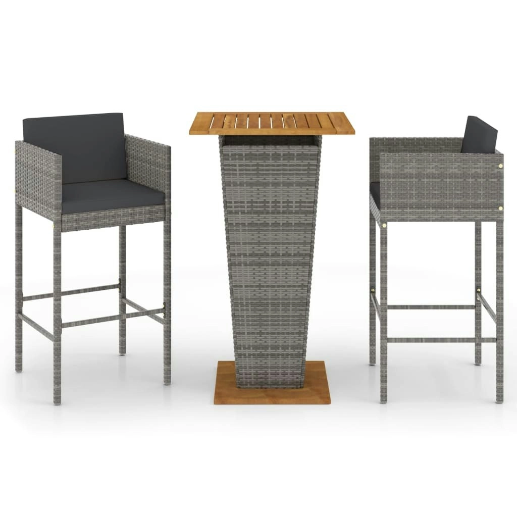 3 Piece Garden Bar Set with Cushions Poly Rattan Grey 3094799