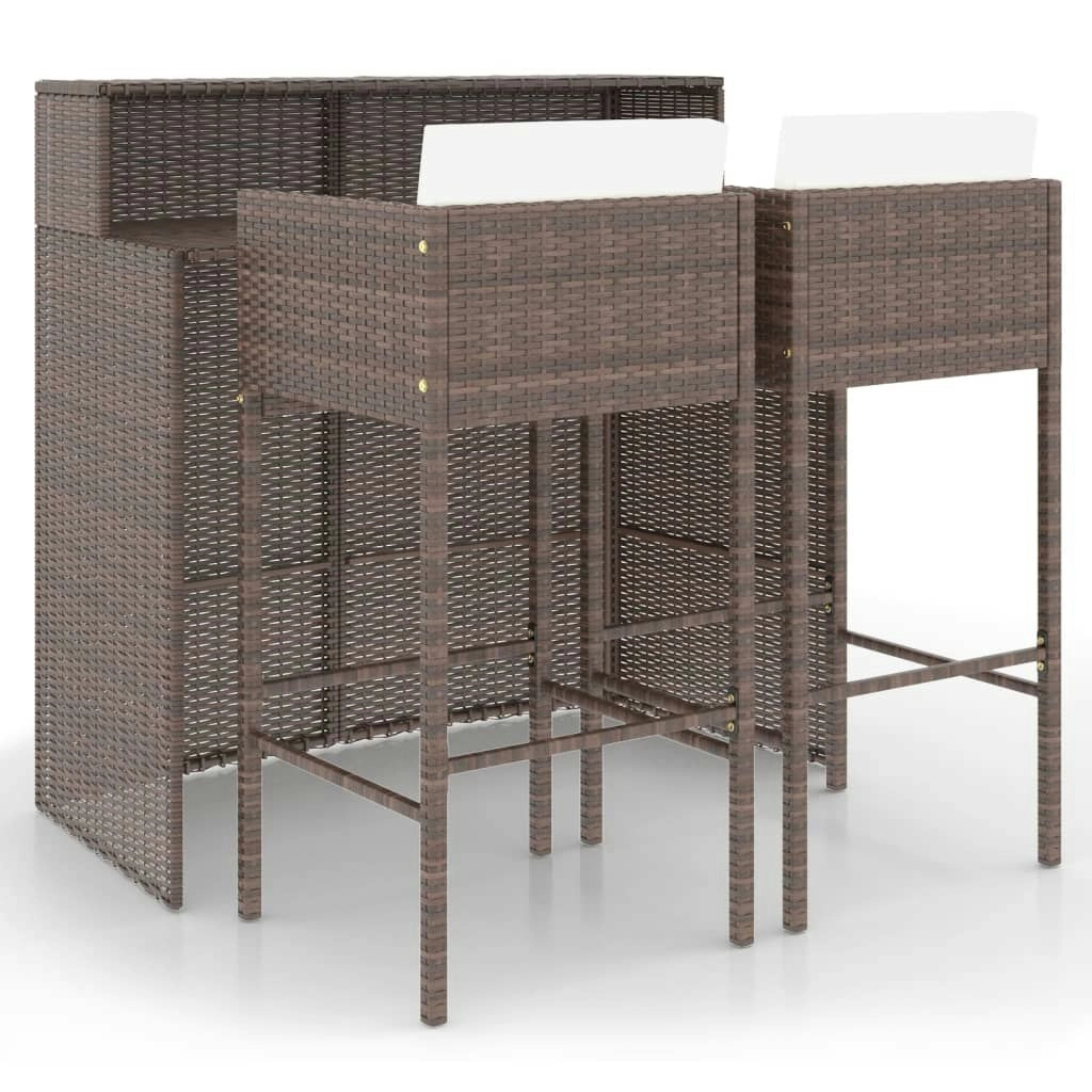 3 Piece Garden Bar Set with Cushions Poly Rattan Brown 3094806