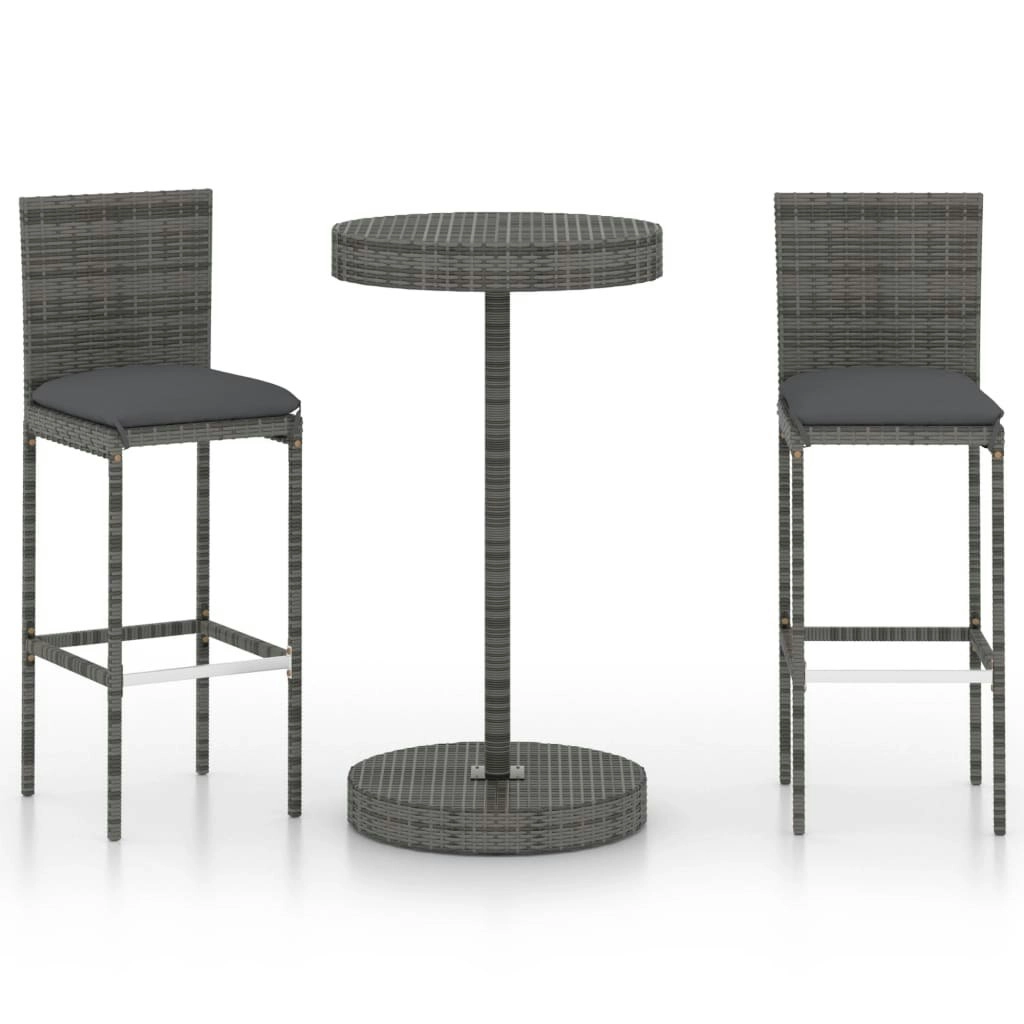 3 Piece Garden Bar Set with Cushions Poly Rattan Grey 3064765