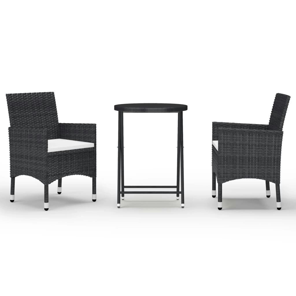 3 Piece Garden Bistro Set Poly Rattan and Tempered Glass Black 3058378