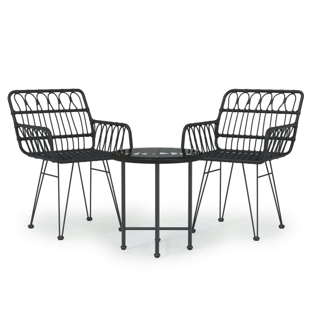 3 Piece Garden Dining Set Black Poly Rattan 3157830