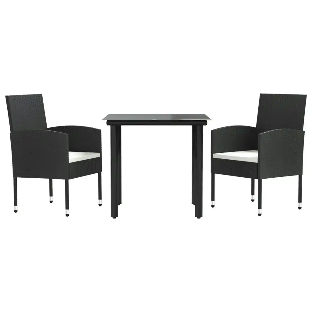 3 Piece Garden Dining Set Black Poly Rattan and Steel 3203312