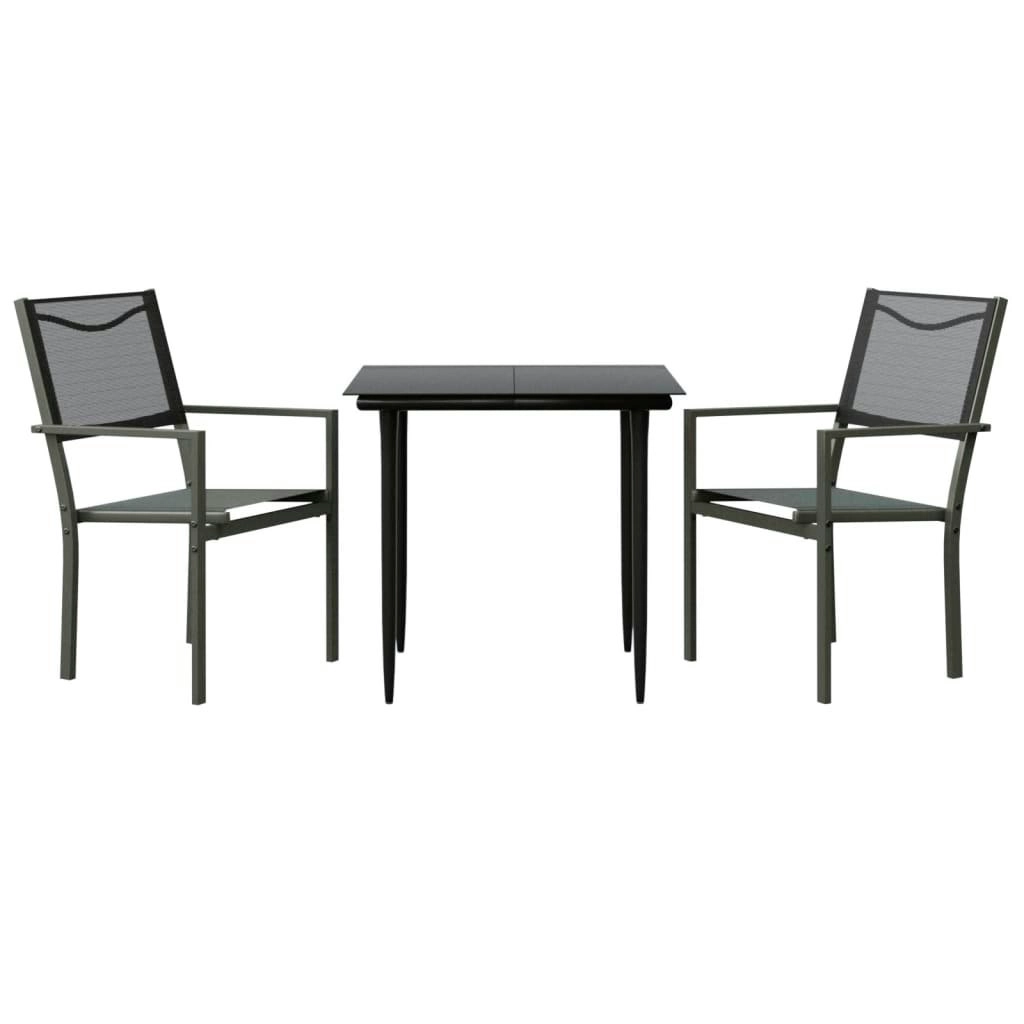 3 Piece Garden Dining Set Black Steel and Textilene 3200718