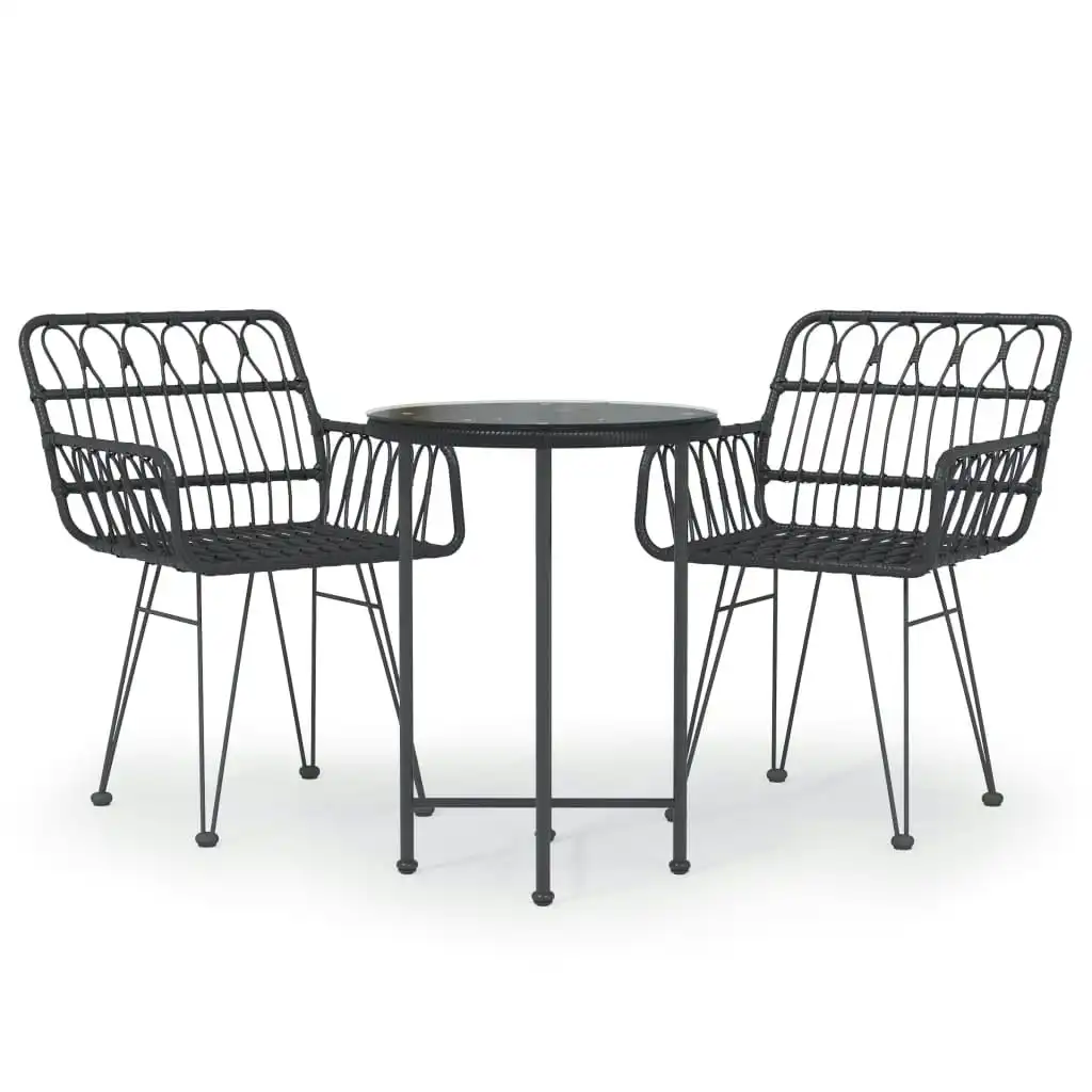 3 Piece Garden Dining Set Black Poly Rattan 3157834