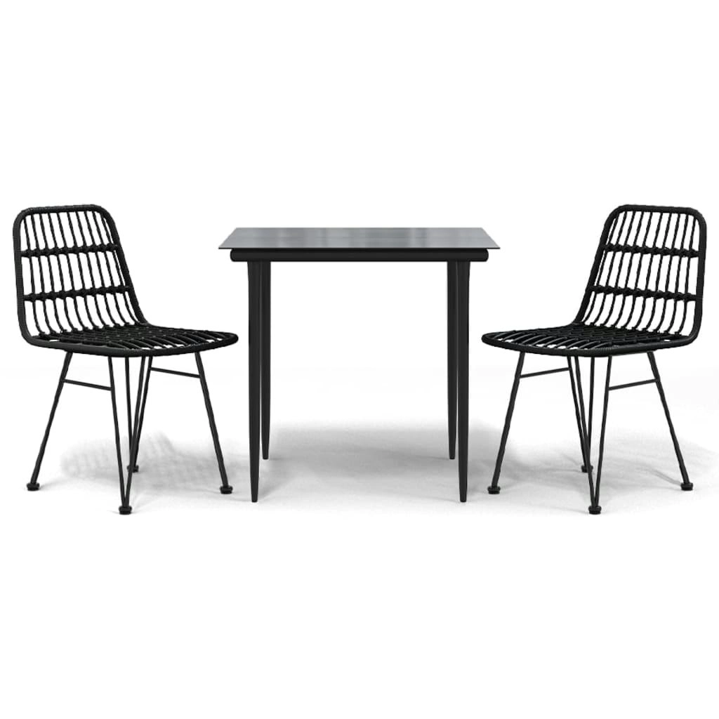 3 Piece Garden Dining Set Black Poly Rattan 3157880