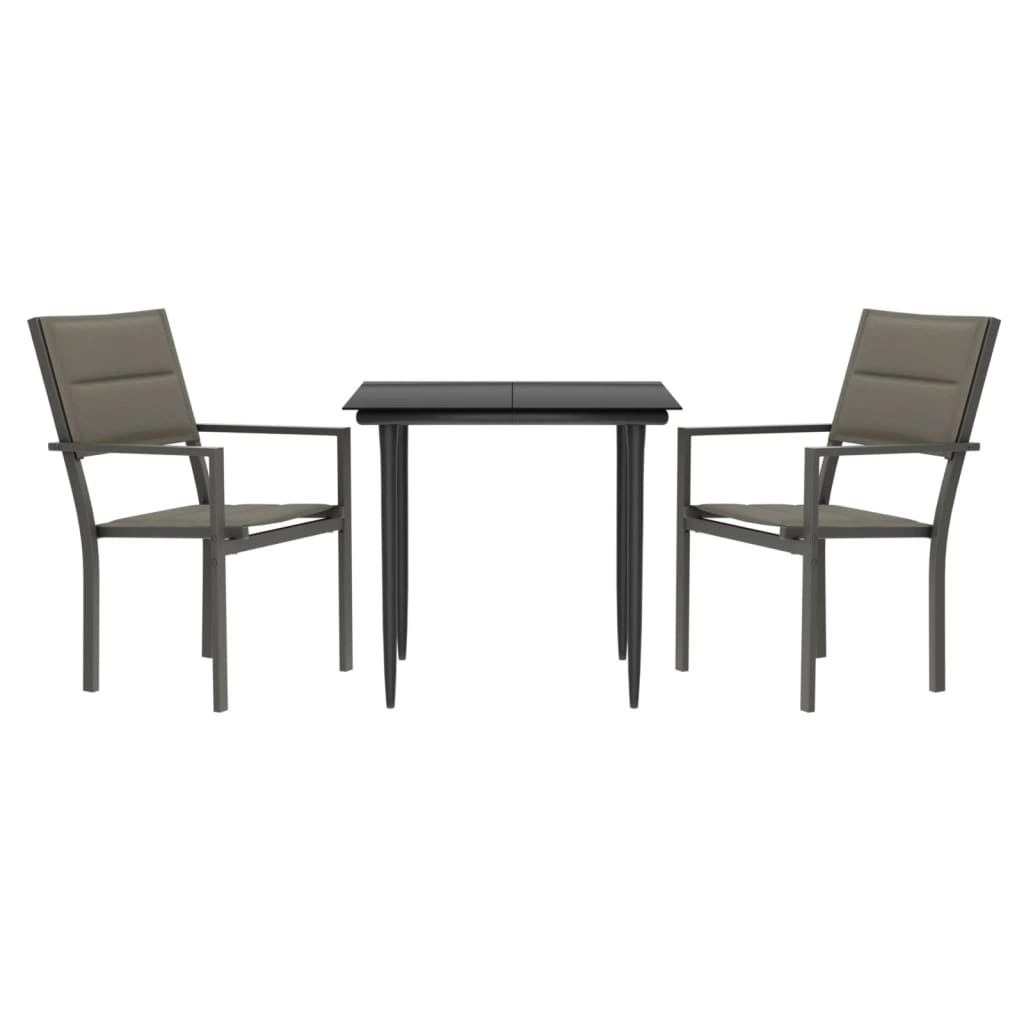 3 Piece Garden Dining Set Black Steel and Textilene 3200734