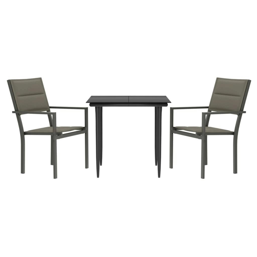 3 Piece Garden Dining Set Black Steel and Textilene 3200734