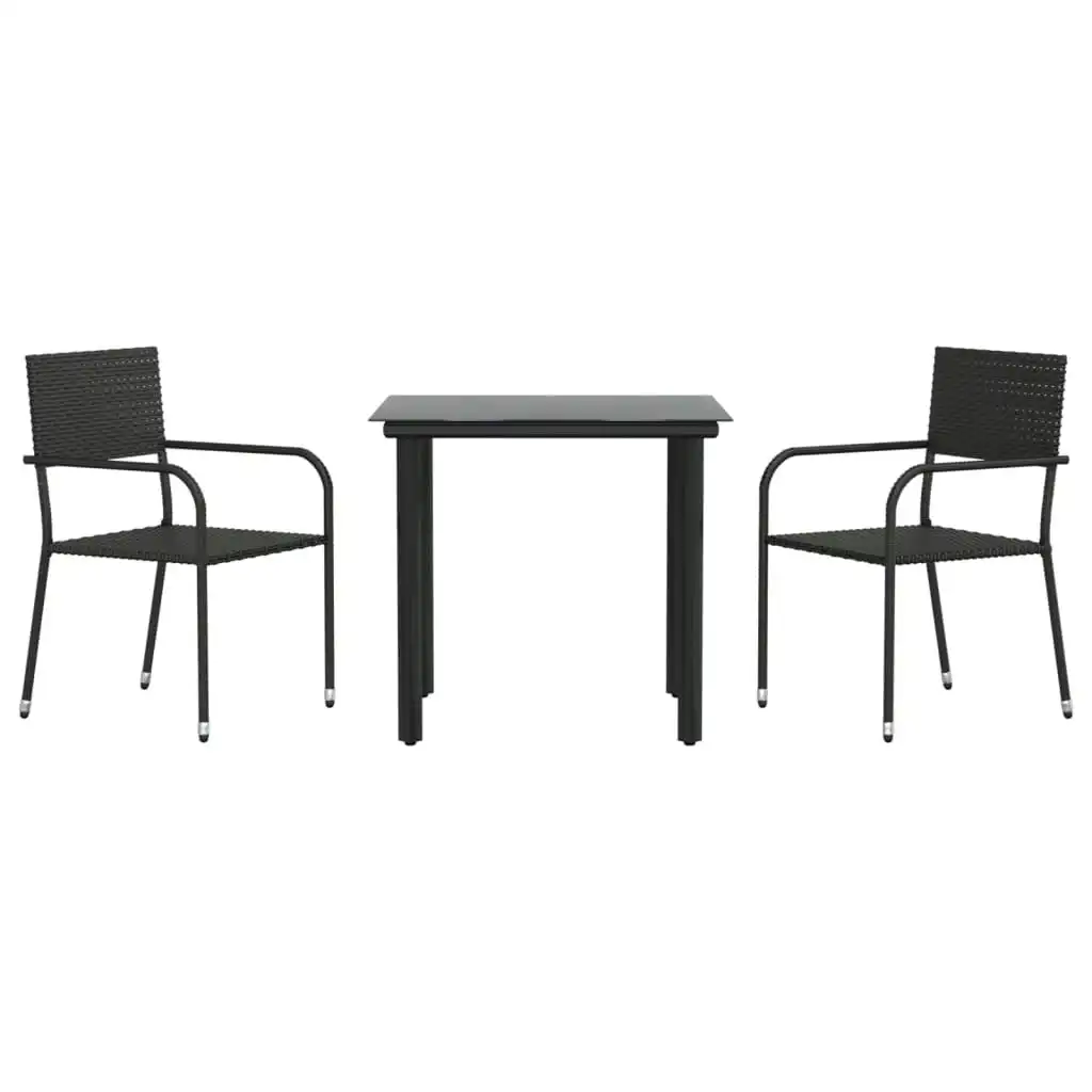 3 Piece Garden Dining Set Black Poly Rattan and Steel 3203280