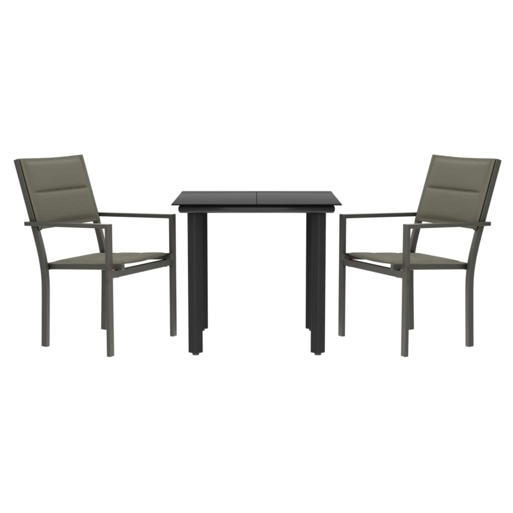 3 Piece Garden Dining Set Black Steel and Textilene 3200742