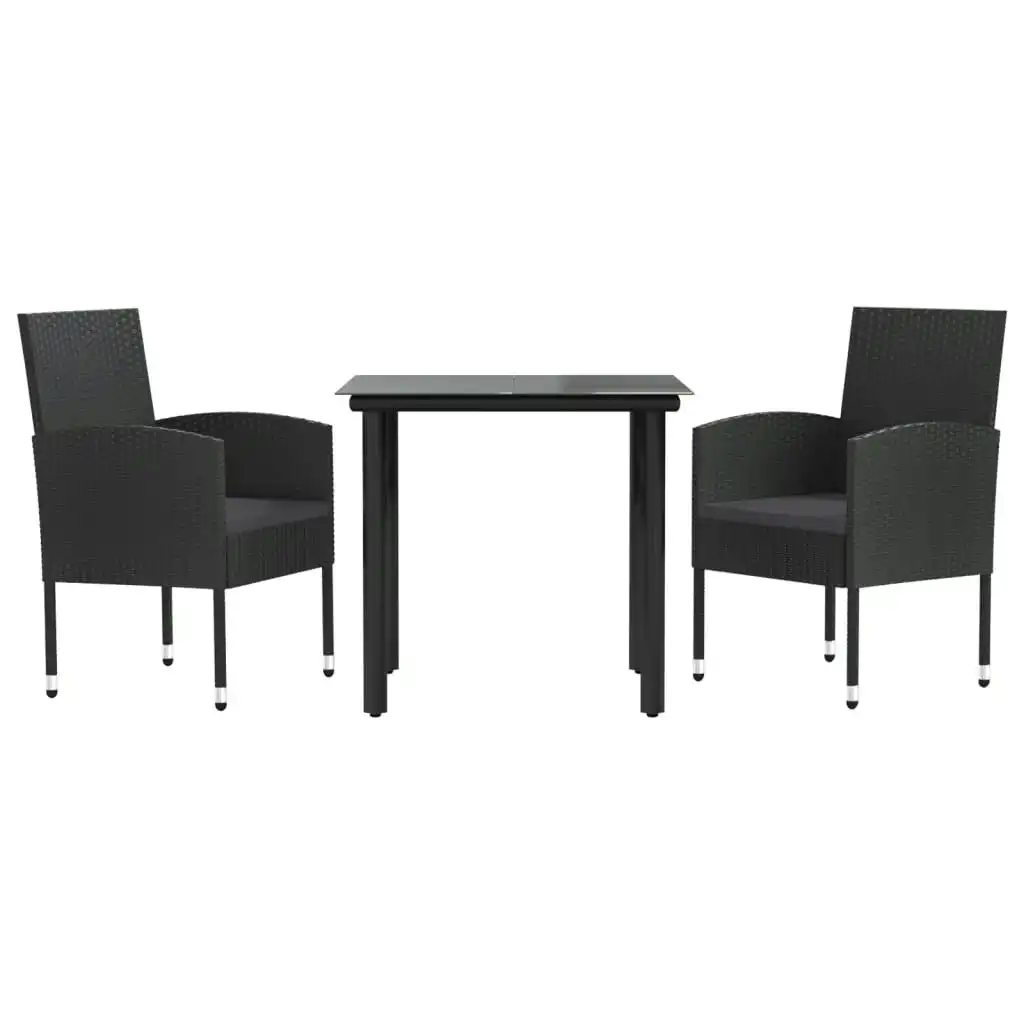 3 Piece Garden Dining Set Black Poly Rattan and Steel 3203344