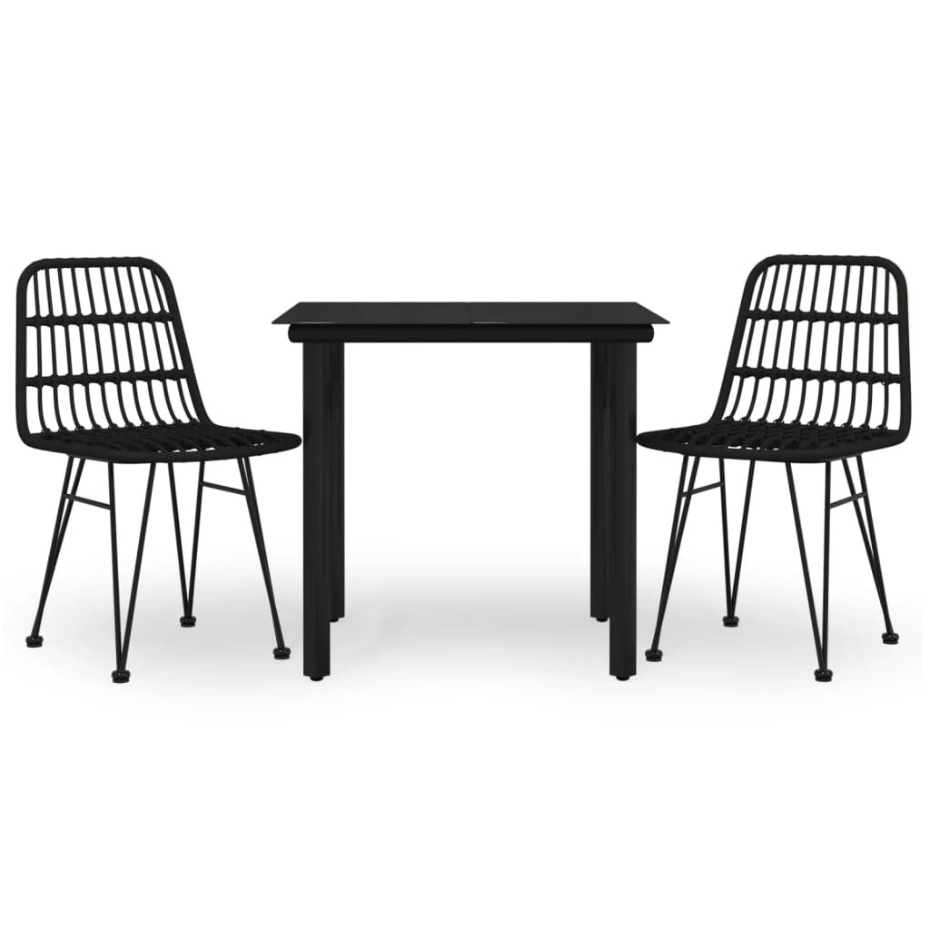 3 Piece Garden Dining Set Black Poly Rattan 3157894