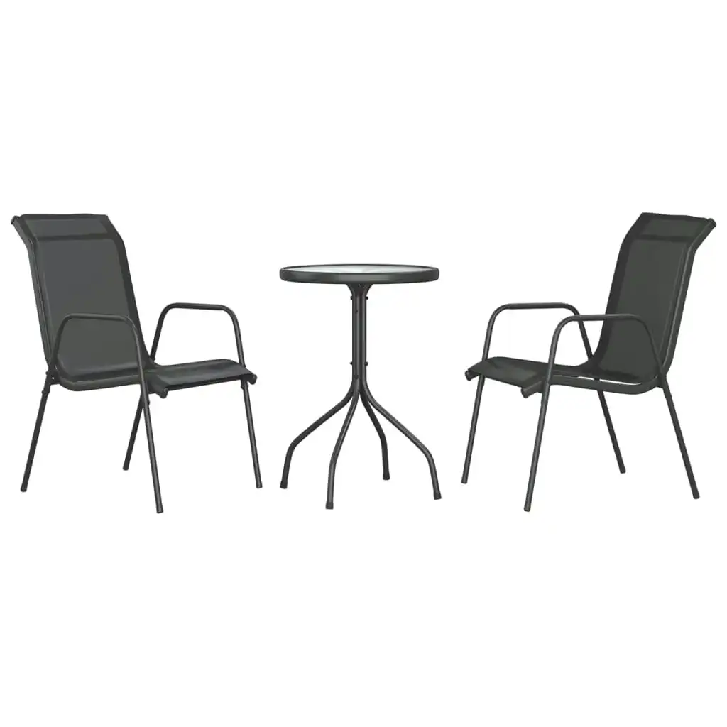 3 Piece Garden Dining Set Black Steel 3203728