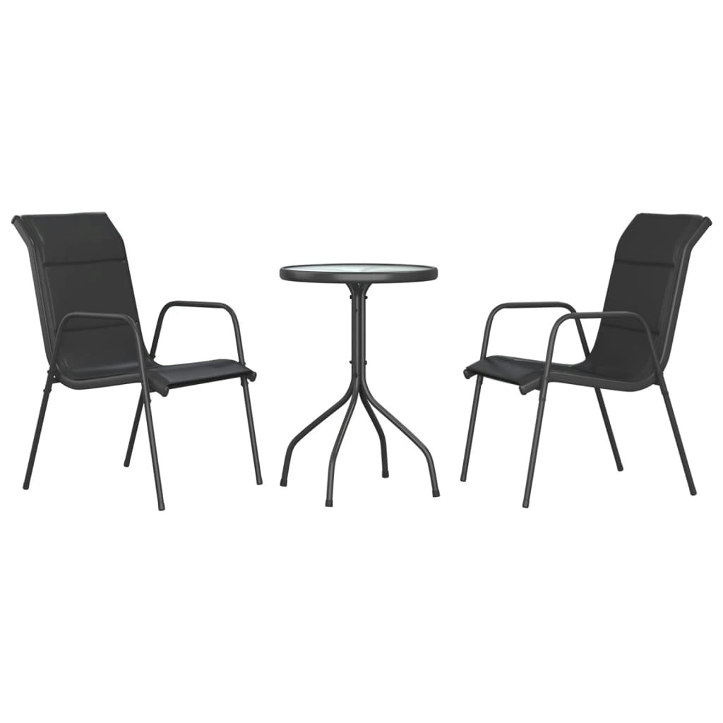 3 Piece Garden Dining Set Black Steel 3203729